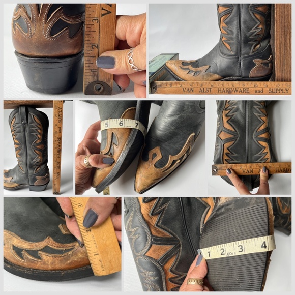 Vintage Size 9 1/2 Code West Mens Cowboy Boots Matte Distressed Leather - Picture 16 of 16